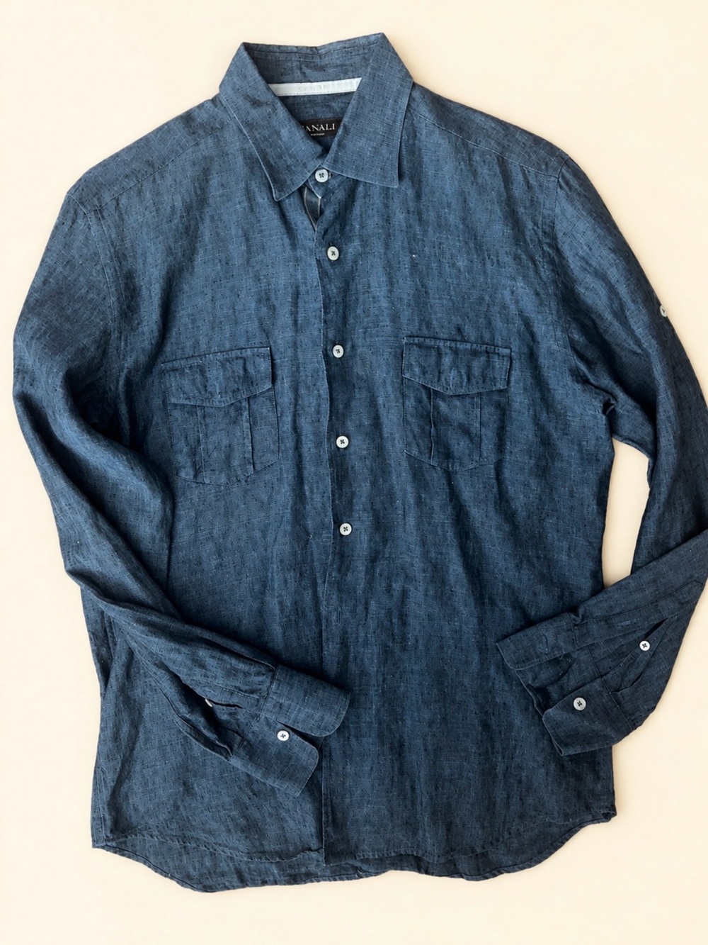Canali Dark Blue Linen Shirt